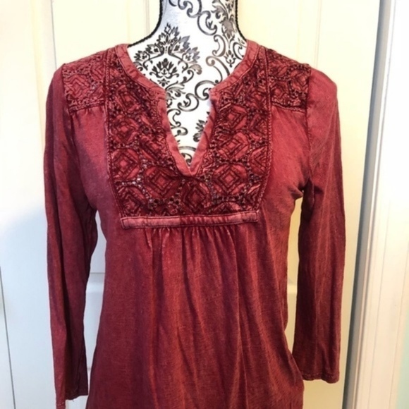 Lucky Brand Dark Red Boho Crochet Top S - Picture 2 of 7